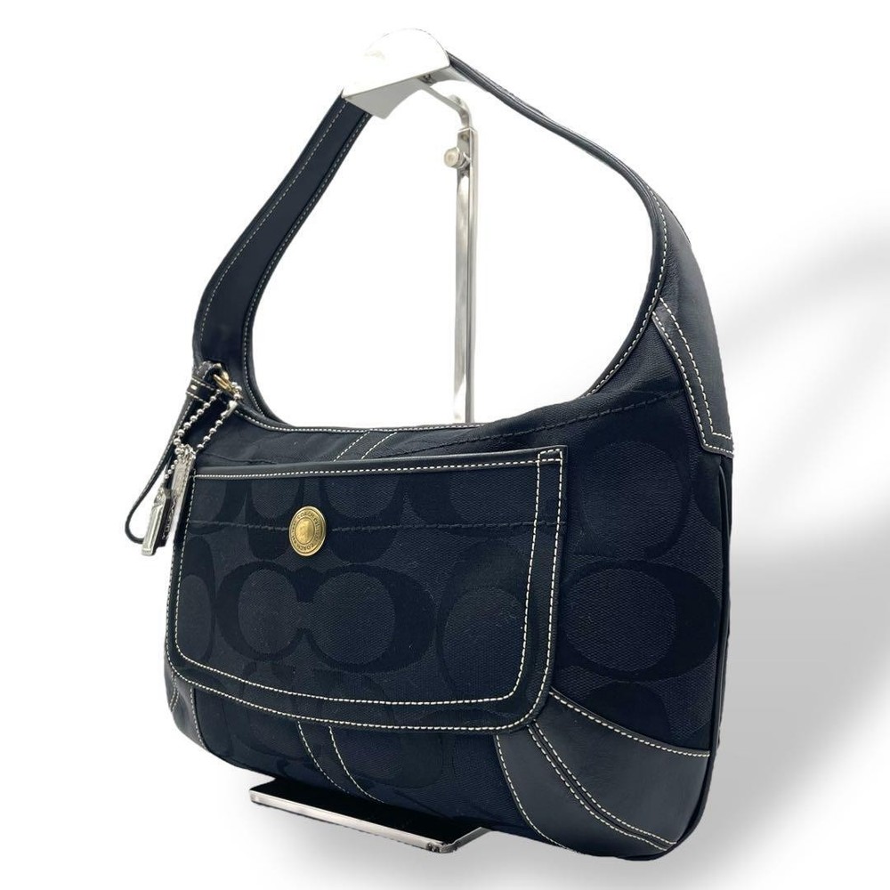 COACH Black Leather and Canvas One Shoulder Bag 11290