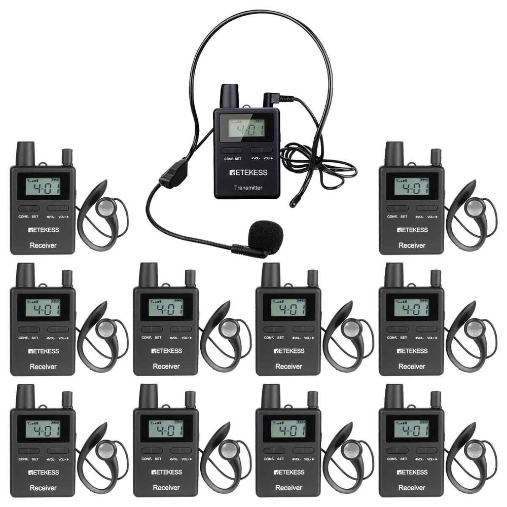 Retekess TT109 Wireless Tour Guide System Transmitter 10Receiver Meeting Factory