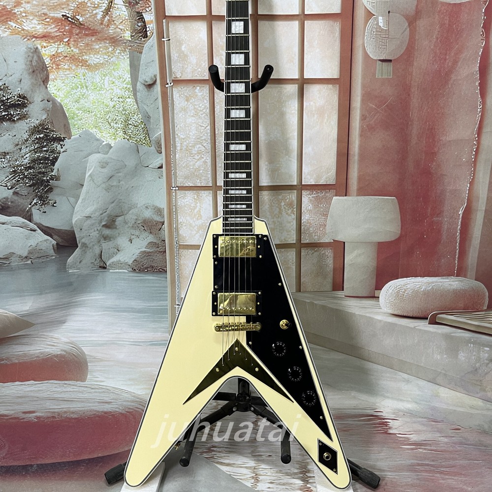 Custom Shop Flying V Cream white Electric Guitar H-H pickup Mahogany body