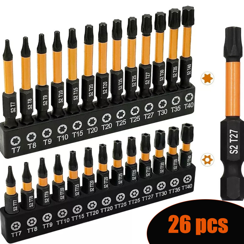 Impact Torx Bit Set T7-T40 Tamper Proof 1/4 Shank 26pc