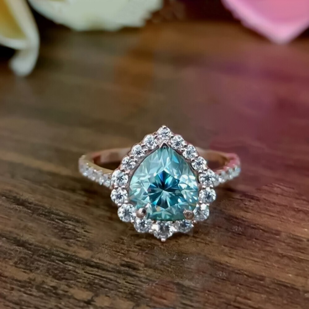 Certified 4.70 Ct 925 Silver Pear Cut Blue Diamond Solitaire Ring- Treated