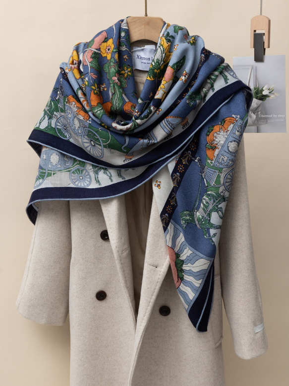 70% Cashmere & 30% Silk Wrap Scarf Shawl Chain persimmon Bandana Kerchief 51''
