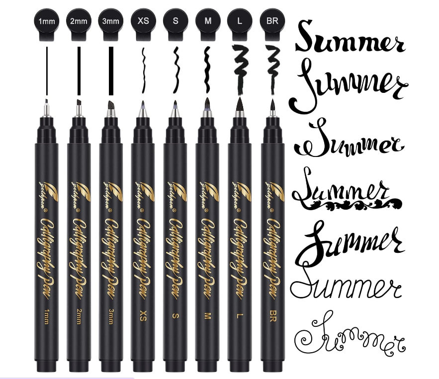 8-Size Calligraphy Brush Pen Set for Hand Lettering & Writing
