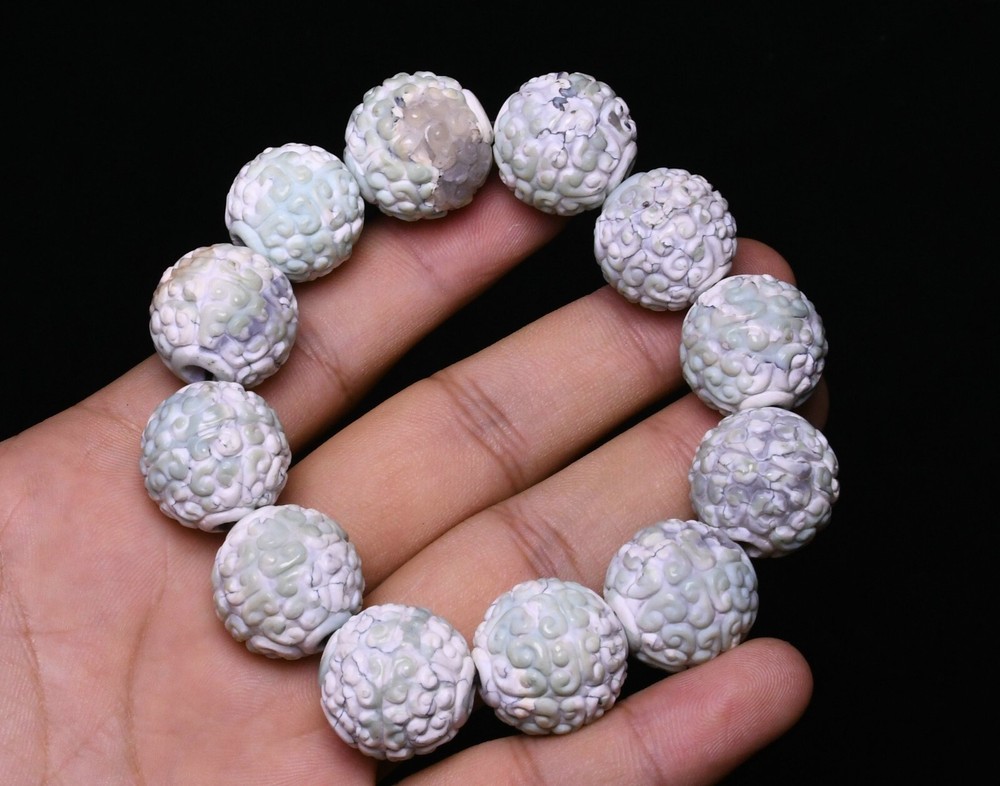 11CM Old Dynasty Turquoise Bead Amulet Bracelet Chain with Natural Patterns  
