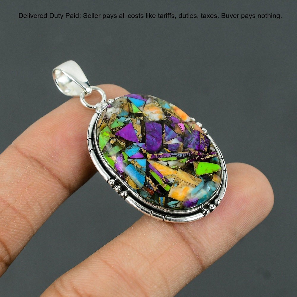 Christmas Sale Fiesta Kingman Turquoise Gemstone Pendant Jewelry Sterling Silver-image