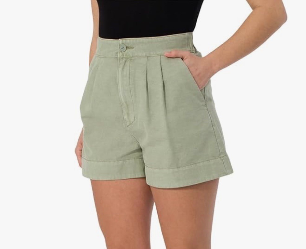 JOIE Pleated Shorts Sz XL Light Green High Rise Pleated Cotton Linen Knit Blend