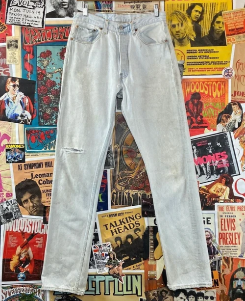 Vintage 90s Stained Grunge Levi's 501 USA 30x33 Light Wash Patched