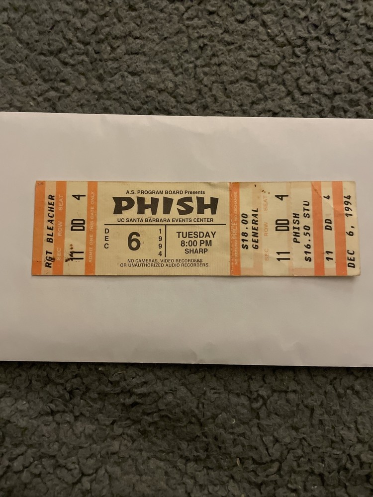 Phish Ticket Stub 12 / 6 / 1994   UC Santa Barbara event Center