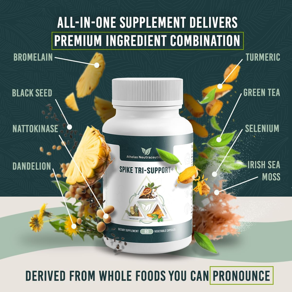 Spike Tri-Support+ with Nattokinase Bromelain Turmeric and Dandelion for Immune Health