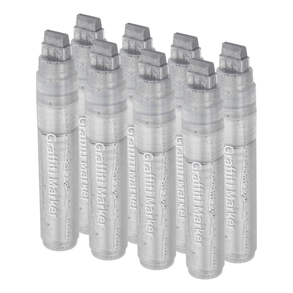 8 Pcs Graffiti Markers, 15mm Silvery Poster Markers Thick Acrylic Paint Pen