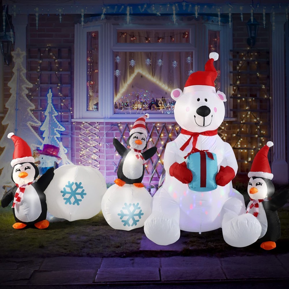 Inflatable Christmas Decorations, 10FT Snowman Polar Bear Snowball Blow Up Ch...