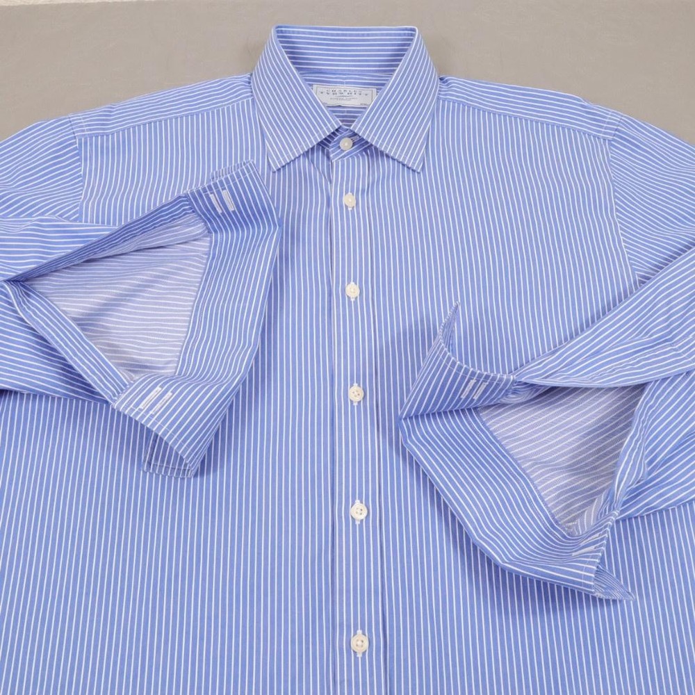 Charles Tyrwhitt Dress Shirt French Cuff Mens 16.5 34/35 Blue Stripe Twill