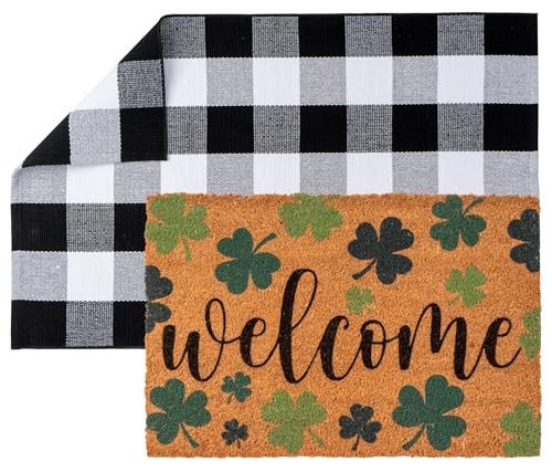 2 PCS St. Patrick's Day Door Mat Natural Coir Welcome Doormats with Layered