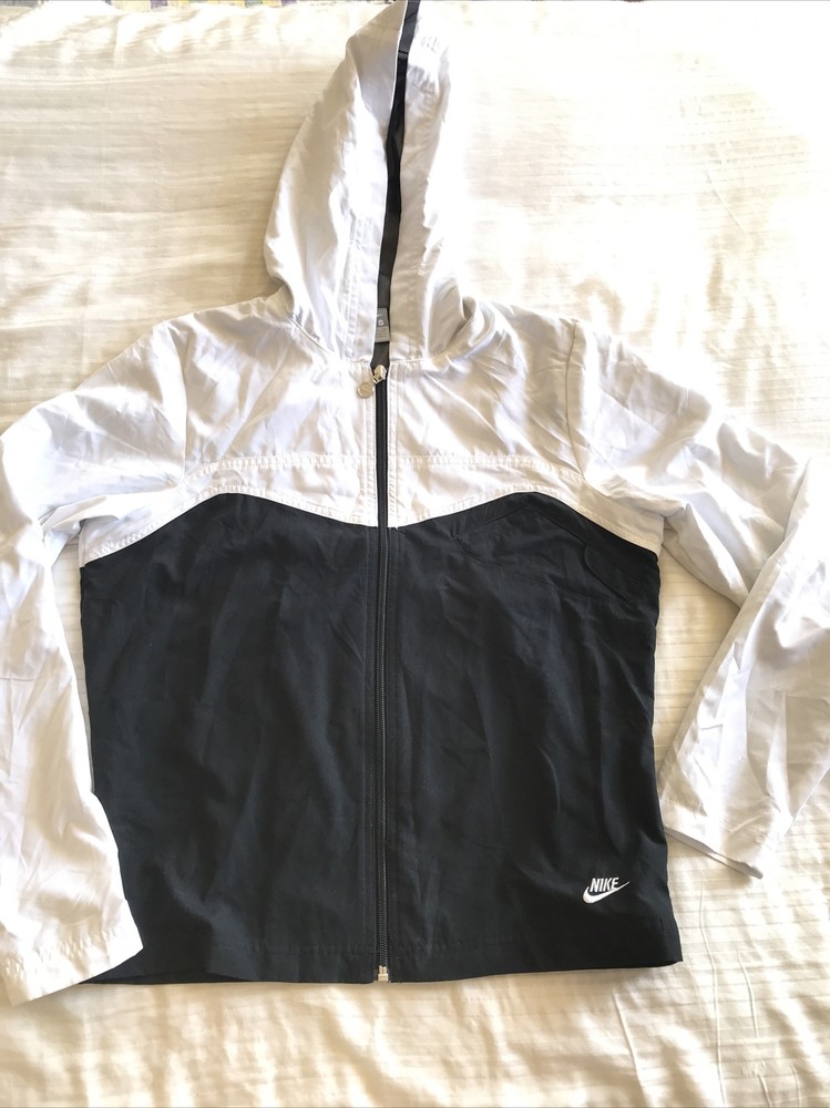 NIKE black white lined full zip HOODIE pocket Small 4/6 (38” chest) athletic