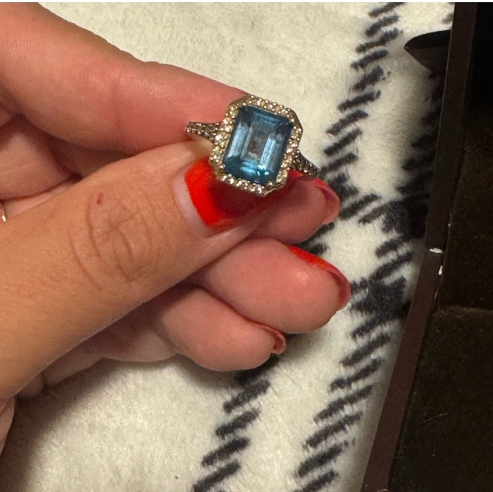 LeVian Blue Topaz & Diamond Ring 3/8 ct tw Diamonds 14k Strawberry Gold Size 8
