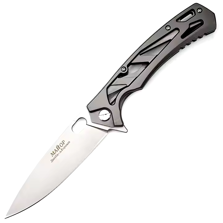NOKS “Major” Tactical EDC Knife W/Skeletonized Handle - D2 Steel, Titanium Grey