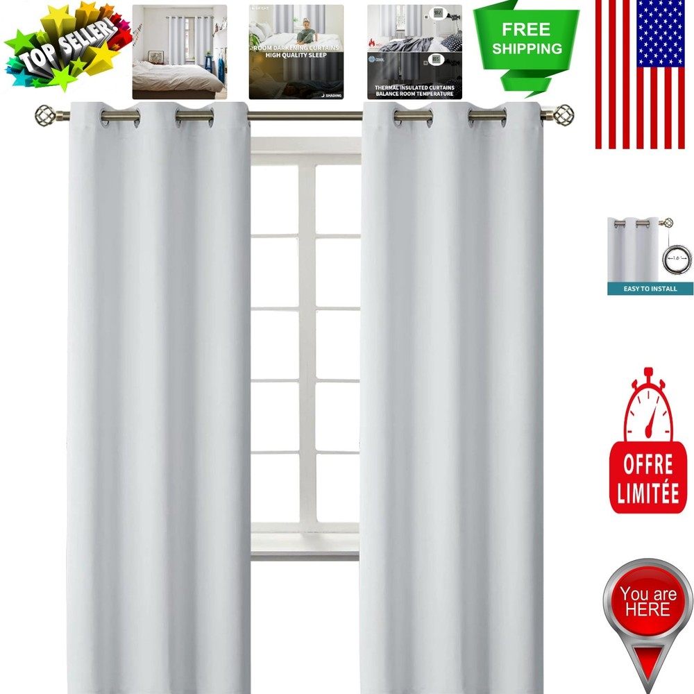 Room Darkening Grommet Drapes, 42'' W x 72'' L, Stylish Greyish White, Pack of 2