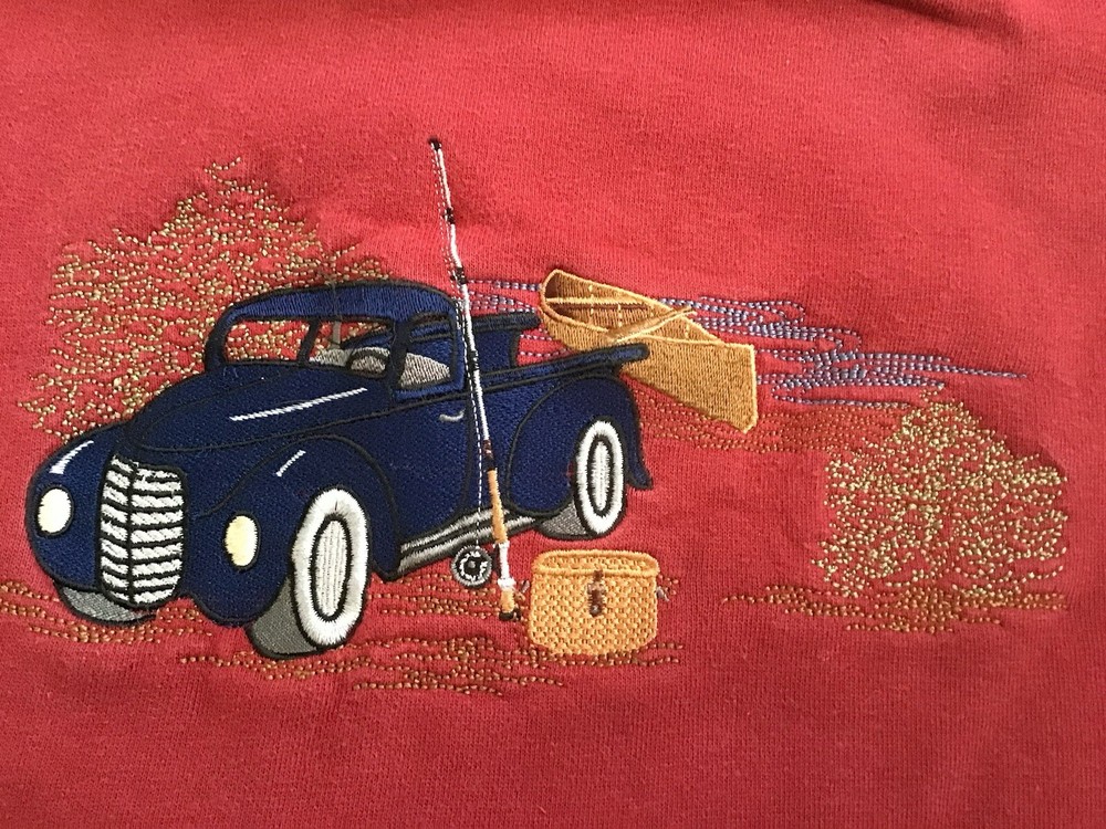 Vintage Mc Sport Ford Truck & Fishing Sweatshirt Long Sleeve Burgundy Men's Med