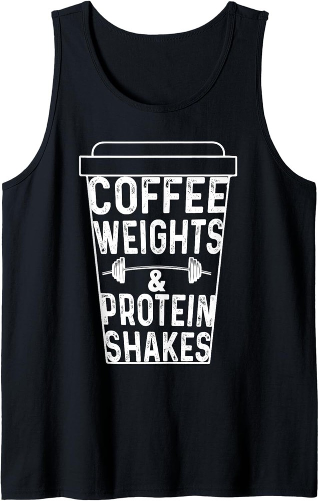Coffee Weights Protein Shakes Bodybuilding Gym Weightlifting Tank Top
