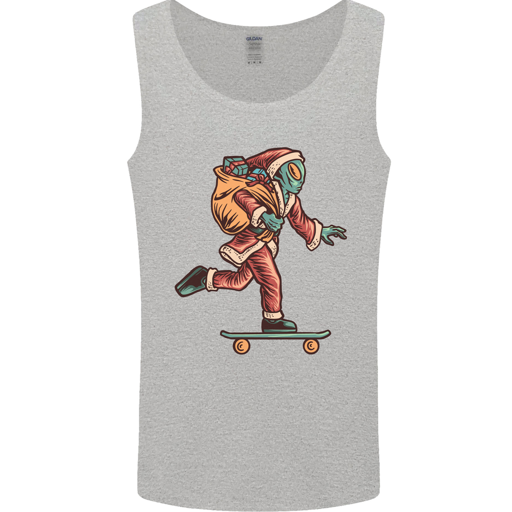 Funny Santa Clause Alien on a Skateboard Mens Vest Tank Top