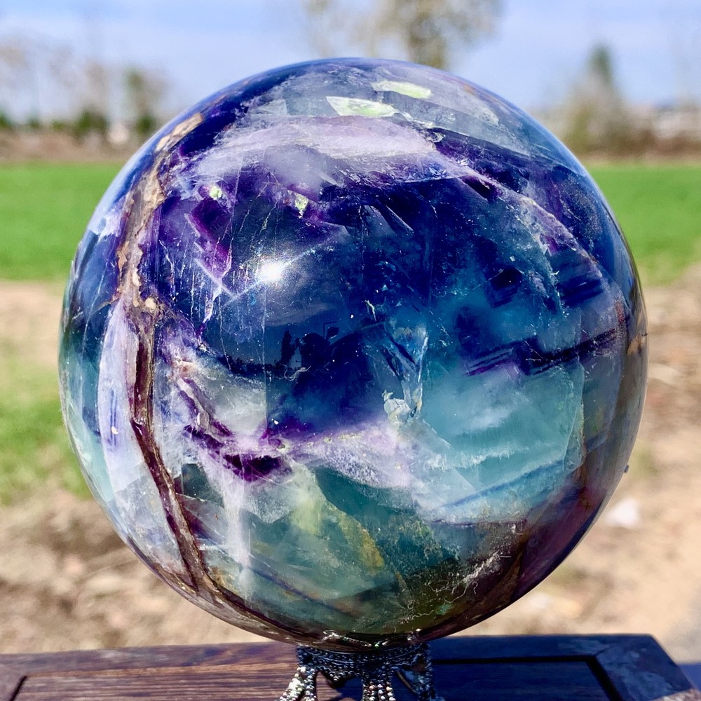 2.46LB Natural Fluorite ball Colorful Quartz Crystal Gemstone Healing