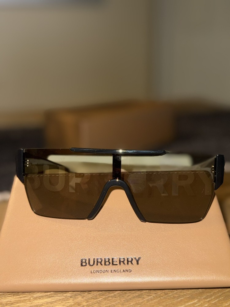 Burberry Men’s Black Grey Tamp Sunglasses in Silver Gold Frame