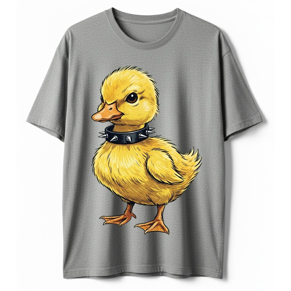 Punk Rock Duck T-Shirt Funny Duckling Studded Collar Cute Goth Animal Tee S-5XL