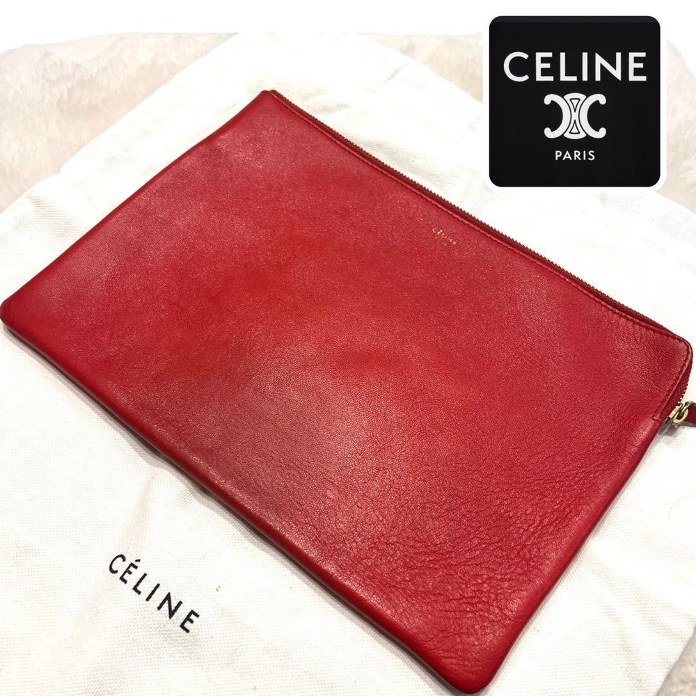 Celine Leather Clutch Bag with Gold-Tone Hardware