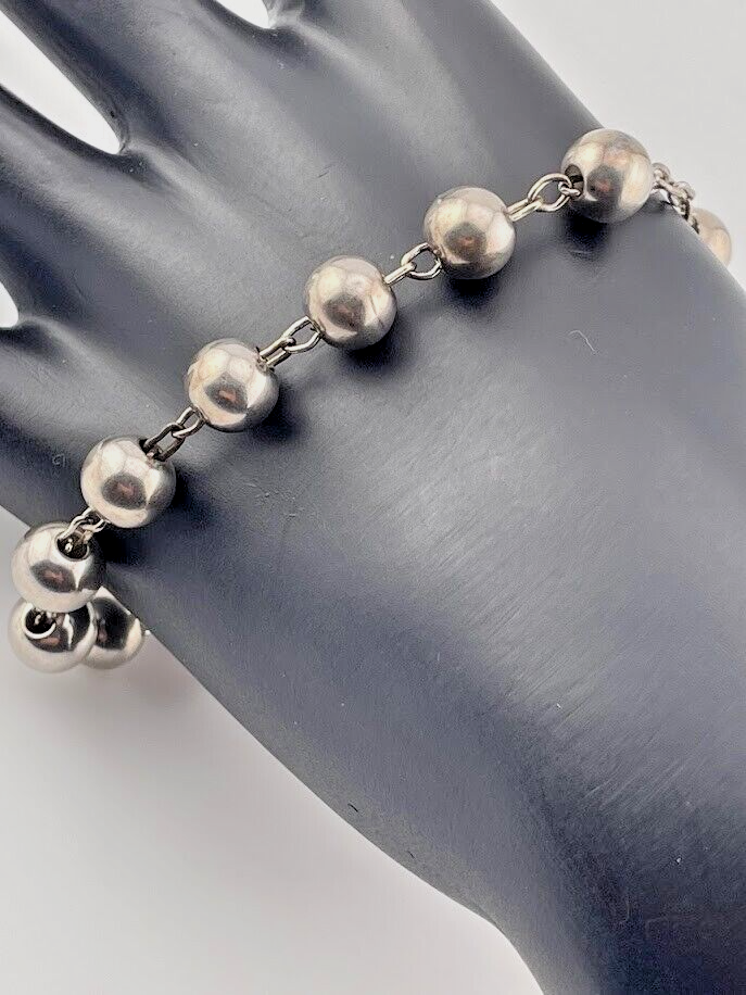 VINTAGE 925 STERLING SILVER 8MM BEAD STATION ROSARY BRACELET 8