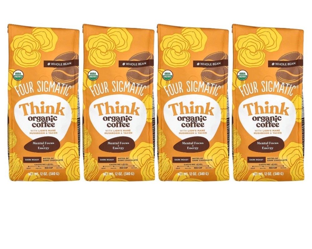 4-Pack Four Sigmatic Lion’s Mane Whole Bean Coffee 12oz Exp 06/2026