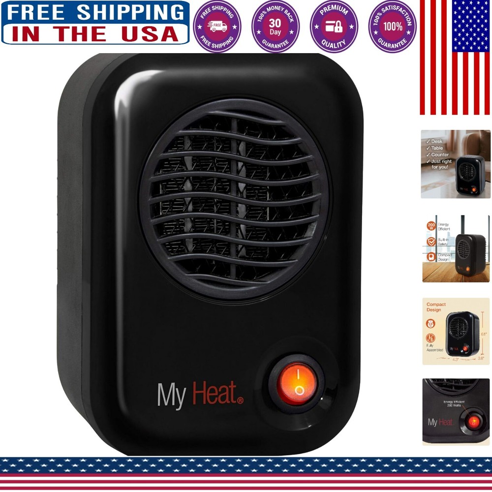 MyHeat 200W Personal Mini Space Heater - Compact and Energy Efficient Black