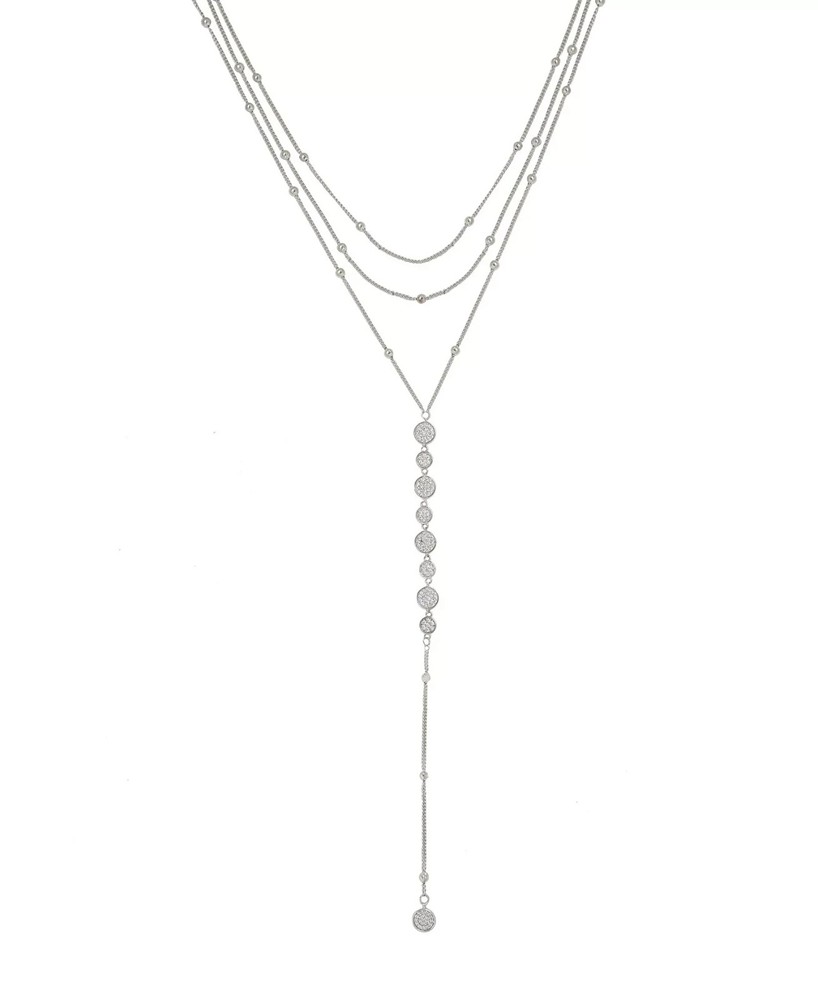 Ettika Triple Layer Lariat Necklace 18K Gold & Rhodium Plated CZ Discs New