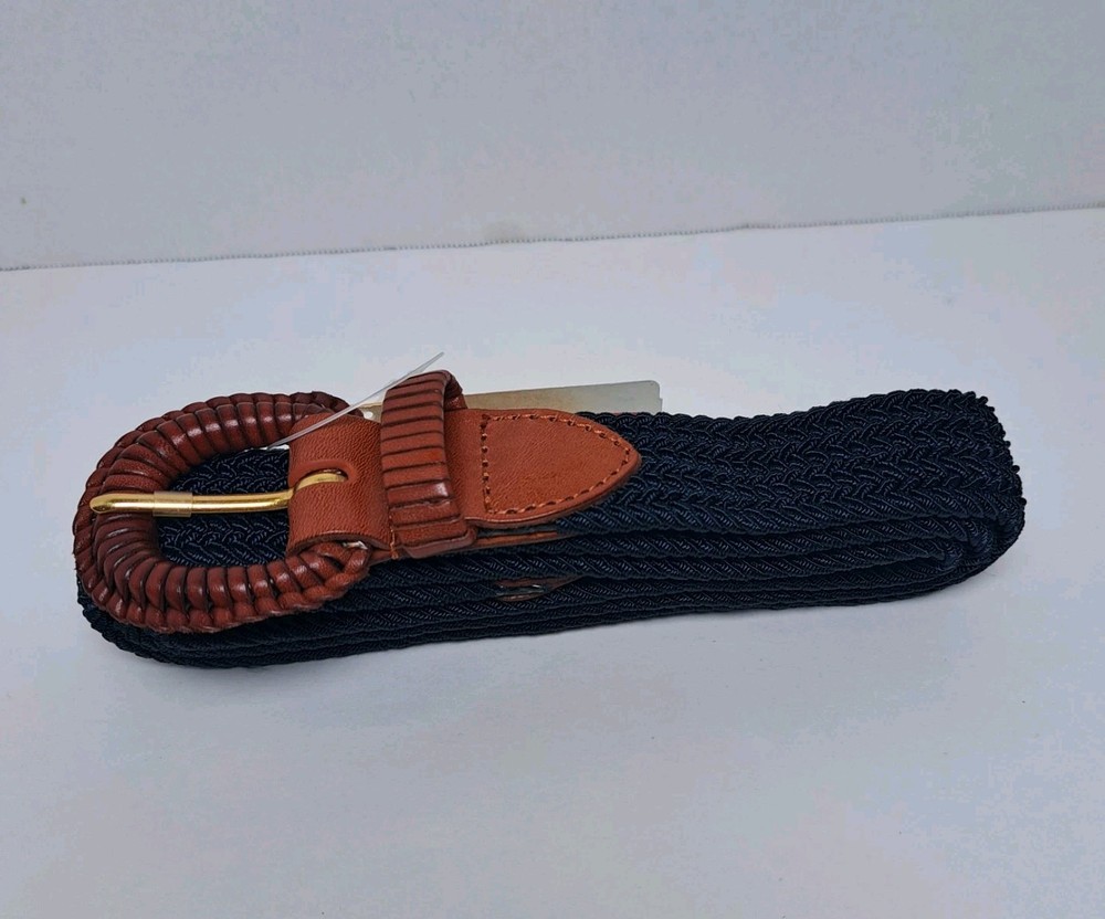 Talbots Navy Blue Woven Fabric Belt with Leather Buckle Women’s XXL 42 Vintage NWT