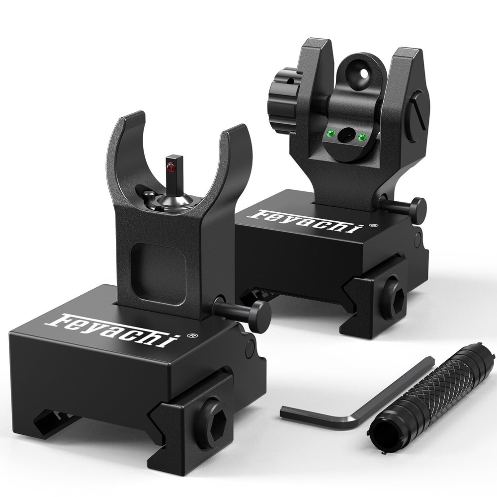 S27 Fiber Optic Iron Sights Flip Up Front and Rear Sites with Red and Green D...