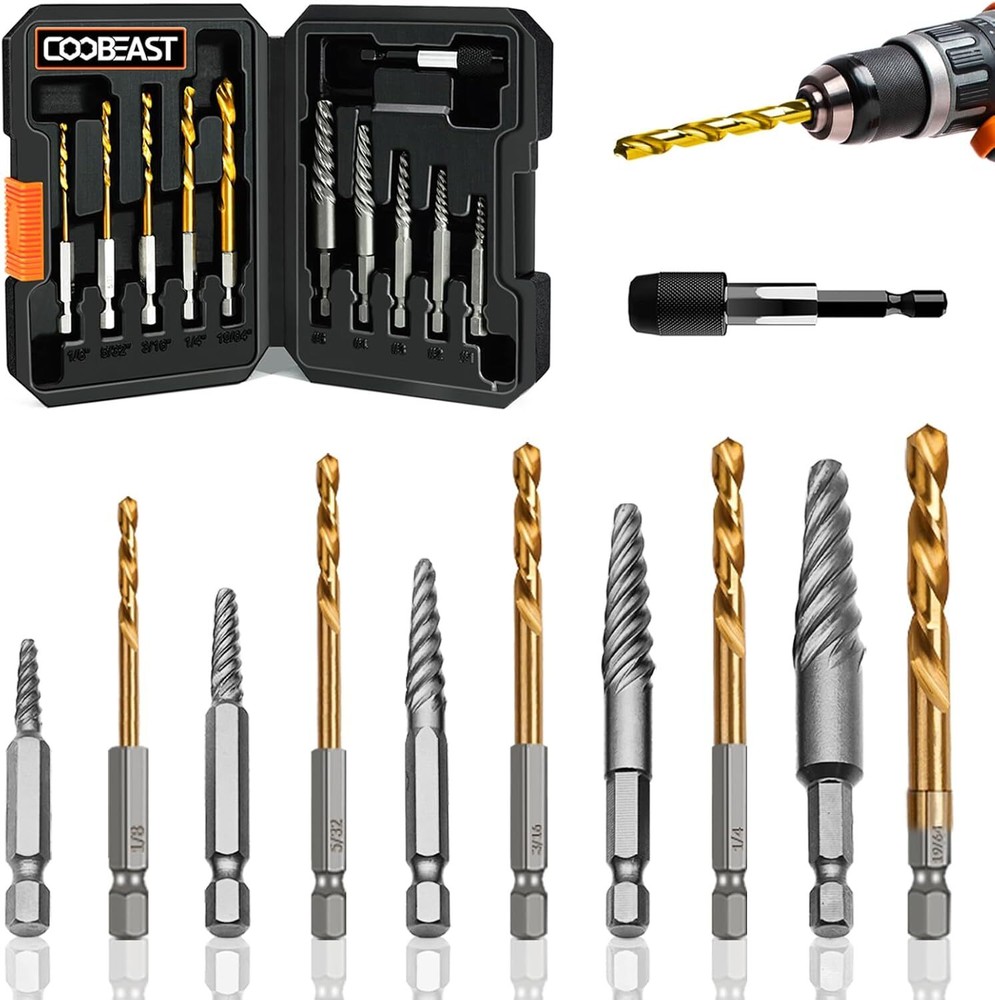 11Pcs Screw Extractor Set, Left Hand Drill Bit and Bolt Extractor Kit Easy to...