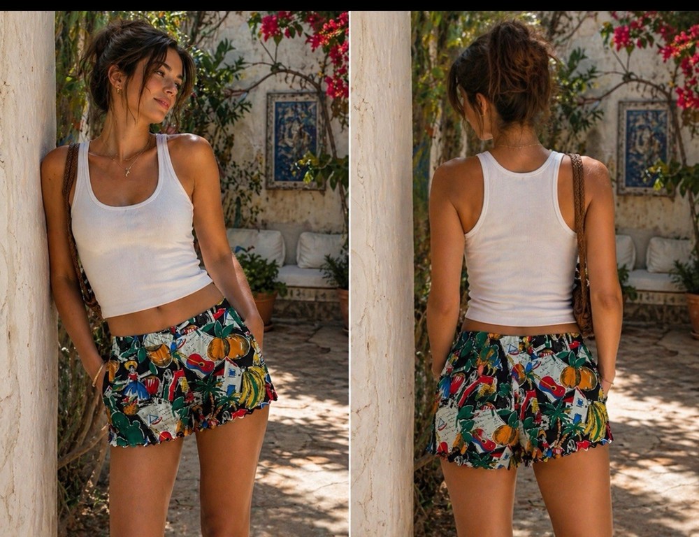Women’s J.Crew Factory Black Multicolored Scallop Printed Short Size 8