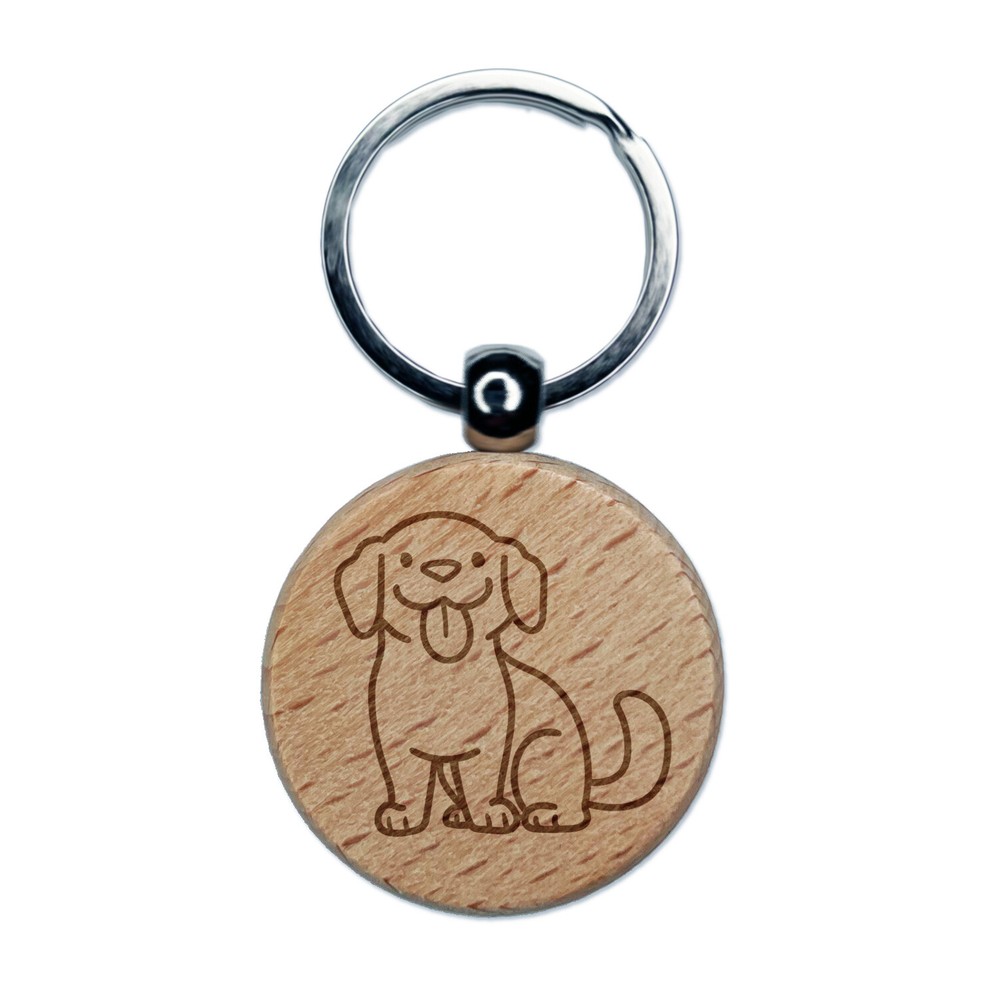 Labrador Retriever Wood Keychain with Tongue Out Engraved Design
