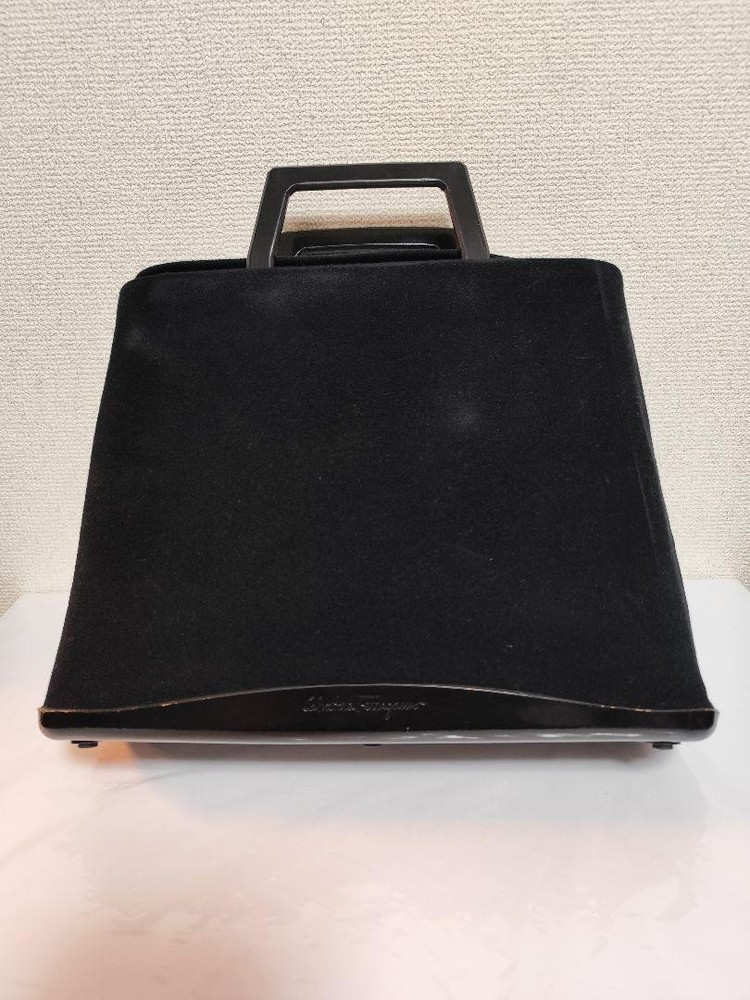 Salvatore Ferragamo Black Suede Handbag With Belt