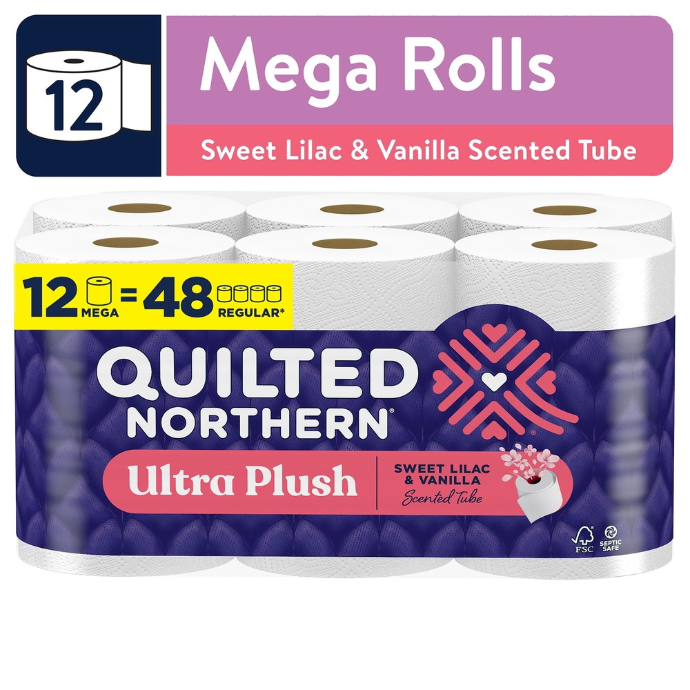Ultra Plush 3-Ply Toilet Paper, Sweet Lilac & Vanilla Scented Tube,12 Mega Rolls
