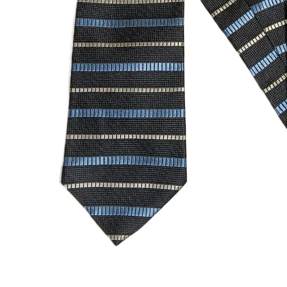 Vintage Tommy Hilfiger Silk Tie Men’s 58.5” Blue Gray Woven Stripe Designer New