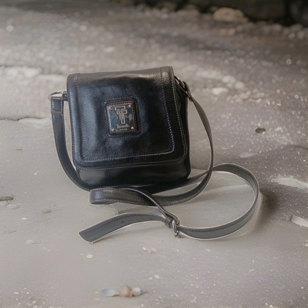 Tignanello Black Pebbled Leather Crossbody Purse with Multiple Pockets