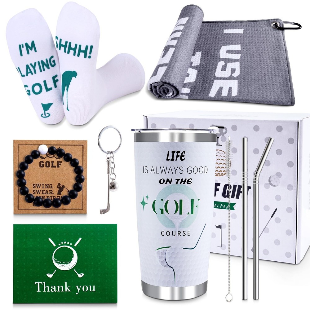 Golf Gifts for Men, 2024 9PCS Cool Gifts for Golfer Basket Set Includes Tumbl...