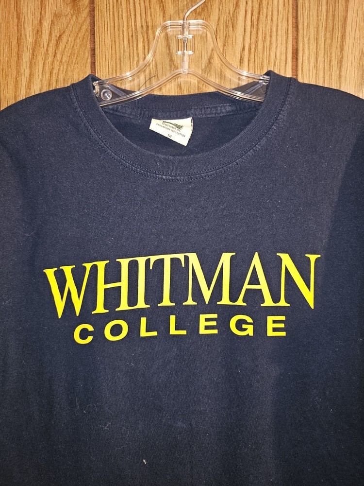 Vintage Whitman College Medium Mens Blue Graphic Logo Tshirt NCAA