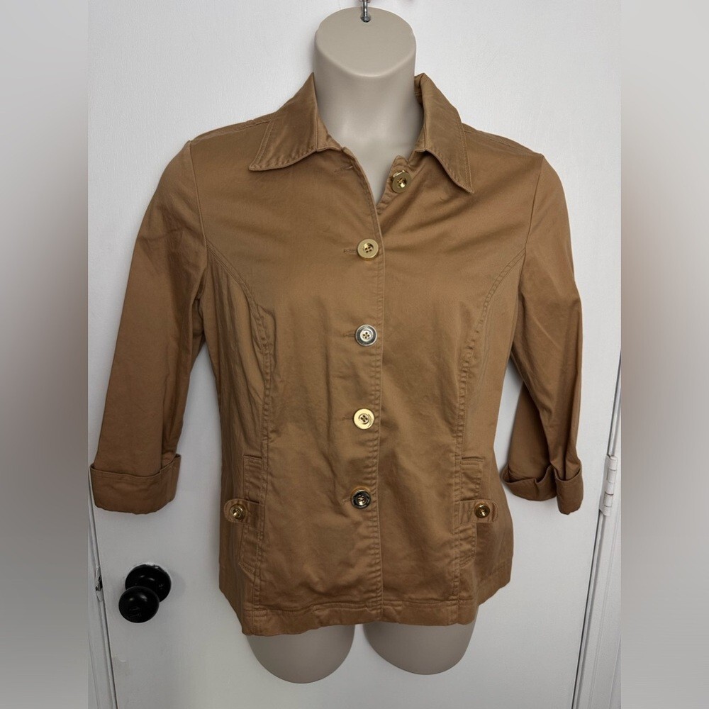 Chaqueta Charter Club Marrón Estilo Militar con Botones Dorados Talla L #1471