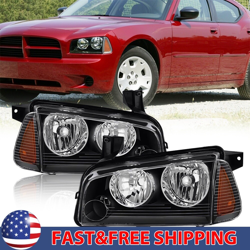 Faros de esquina de señal de giro ámbar con carcasa negra para Dodge Charger 06-10