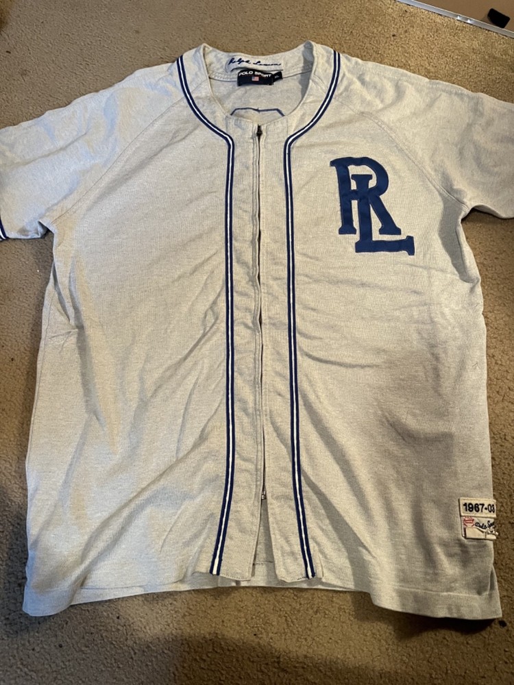 Vintage Polo Sport Ralph Lauren Zip Up Baseball Jersey XL Gray Blue