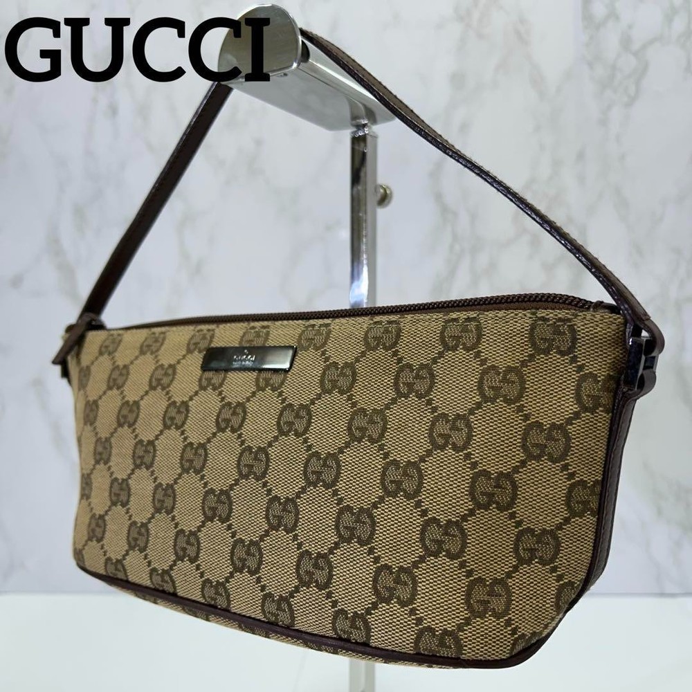 GUCCI GG Canvas Brown Accessory Pouch for Essentials