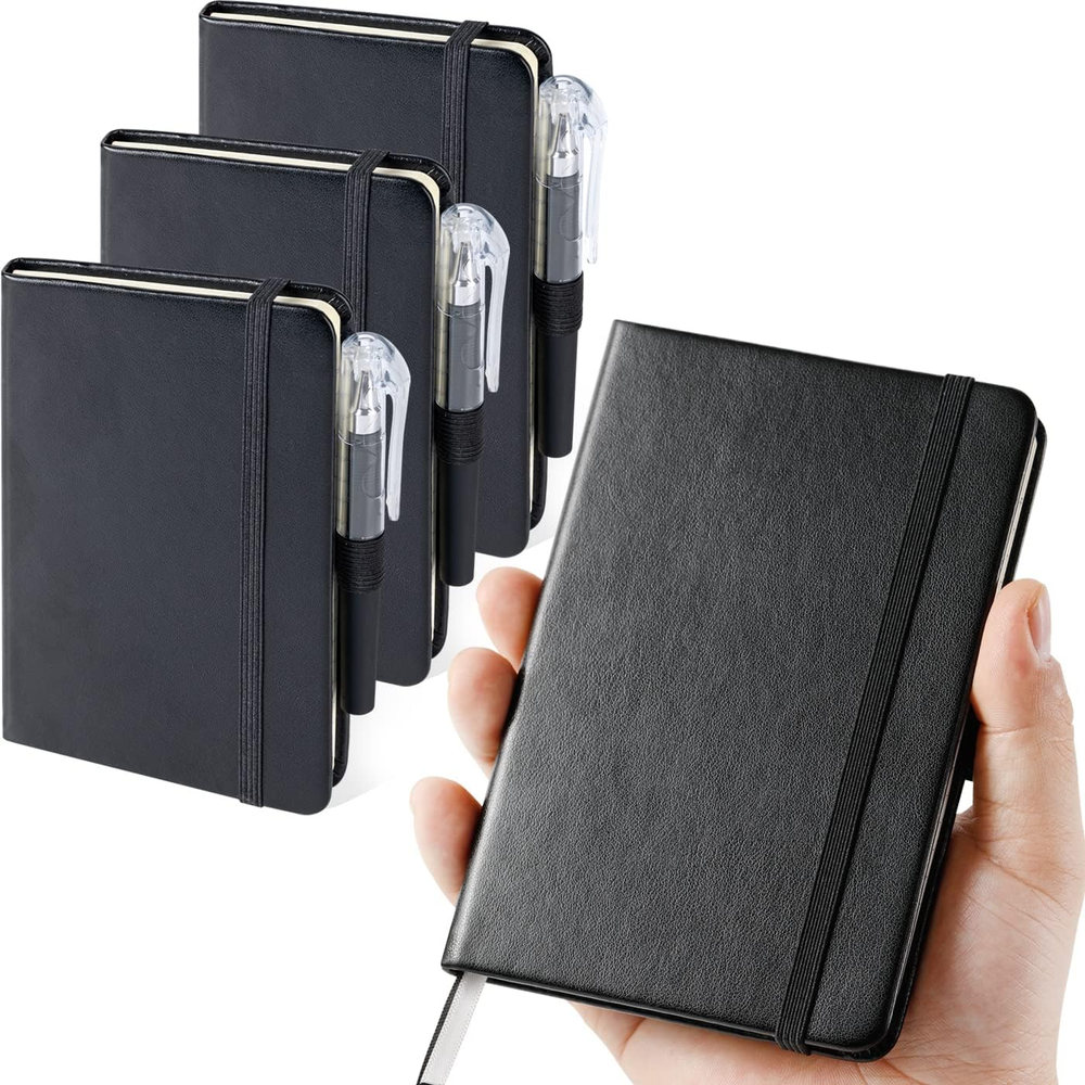 (3 Pack) Pocket Notebook Journal, Hardcover Small Mini Notebooks with Pens for W