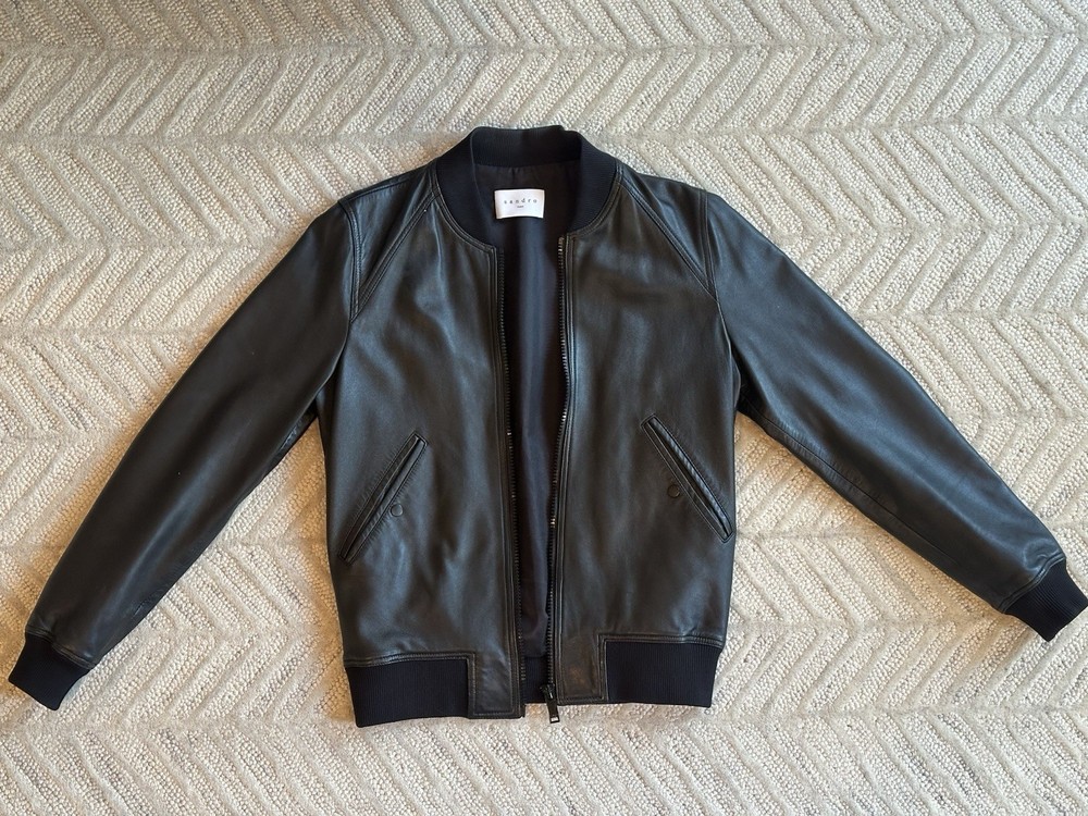 Sandro Paris Men’s Lambskin Leather Bomber Jacket – Small – Lining Tear