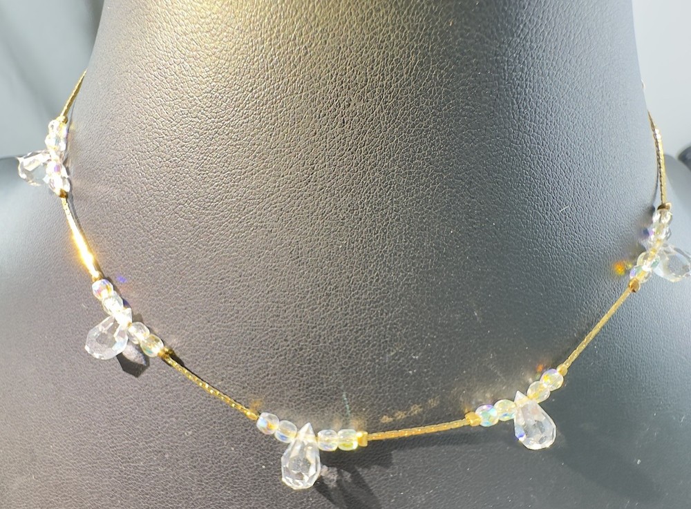 GIVENCHY w/ Swarovski Crystal Stations Choker Necklace 15”-18”  Gold Tone